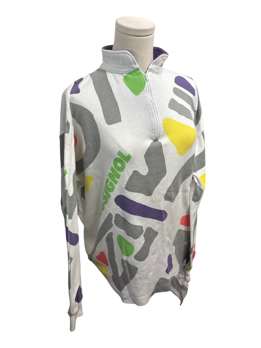 Vintage Rossignol White Multicolor Abstract Half-Zip Pullover - size L